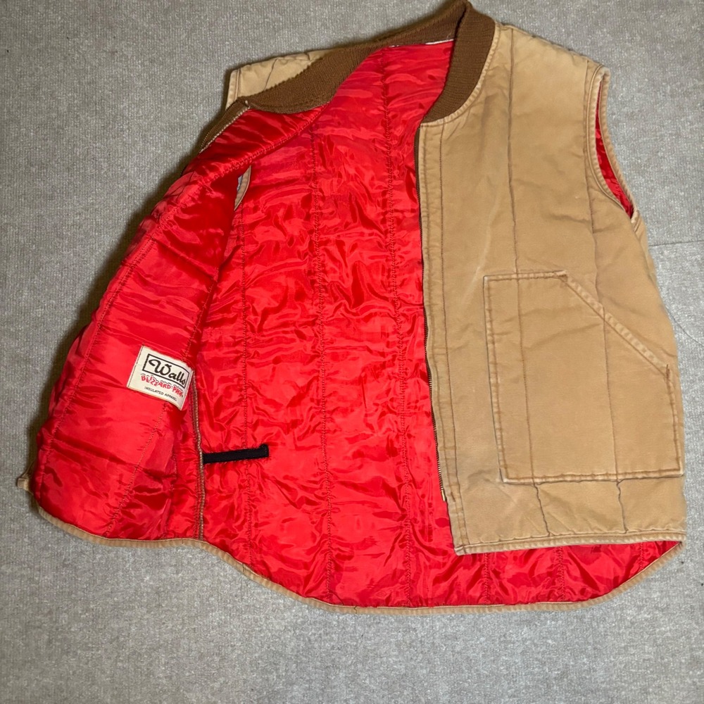 Walls Blizzard-Pruf Insulated Workwear Vest Tan Duck Canvas Red Lining Mens L - Picture 3 of 11